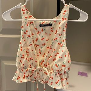 Zara cherry front tie crop tank top